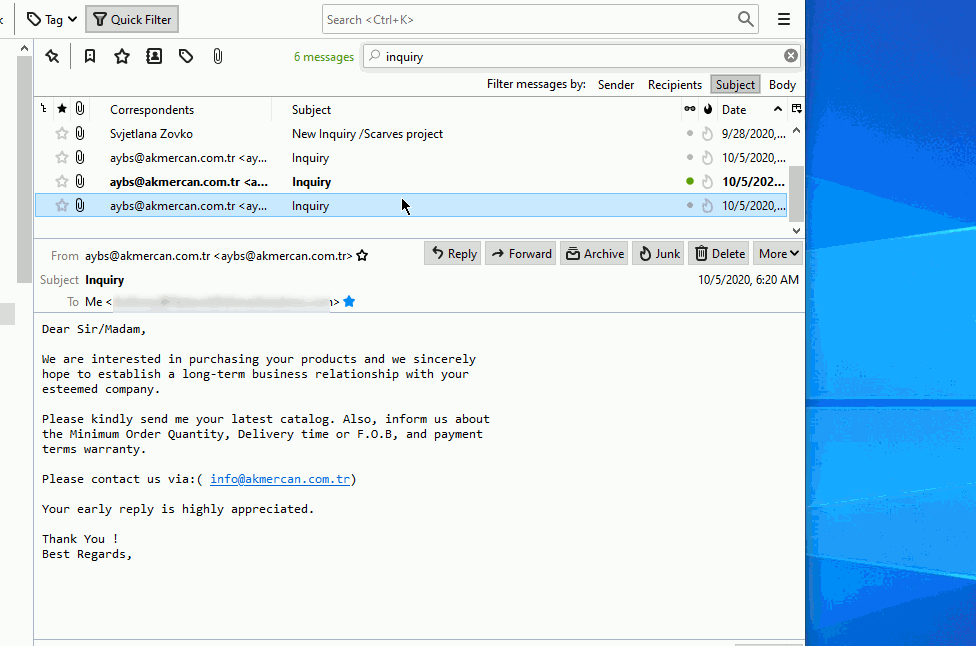 Extracting E-mail from Thunderbird